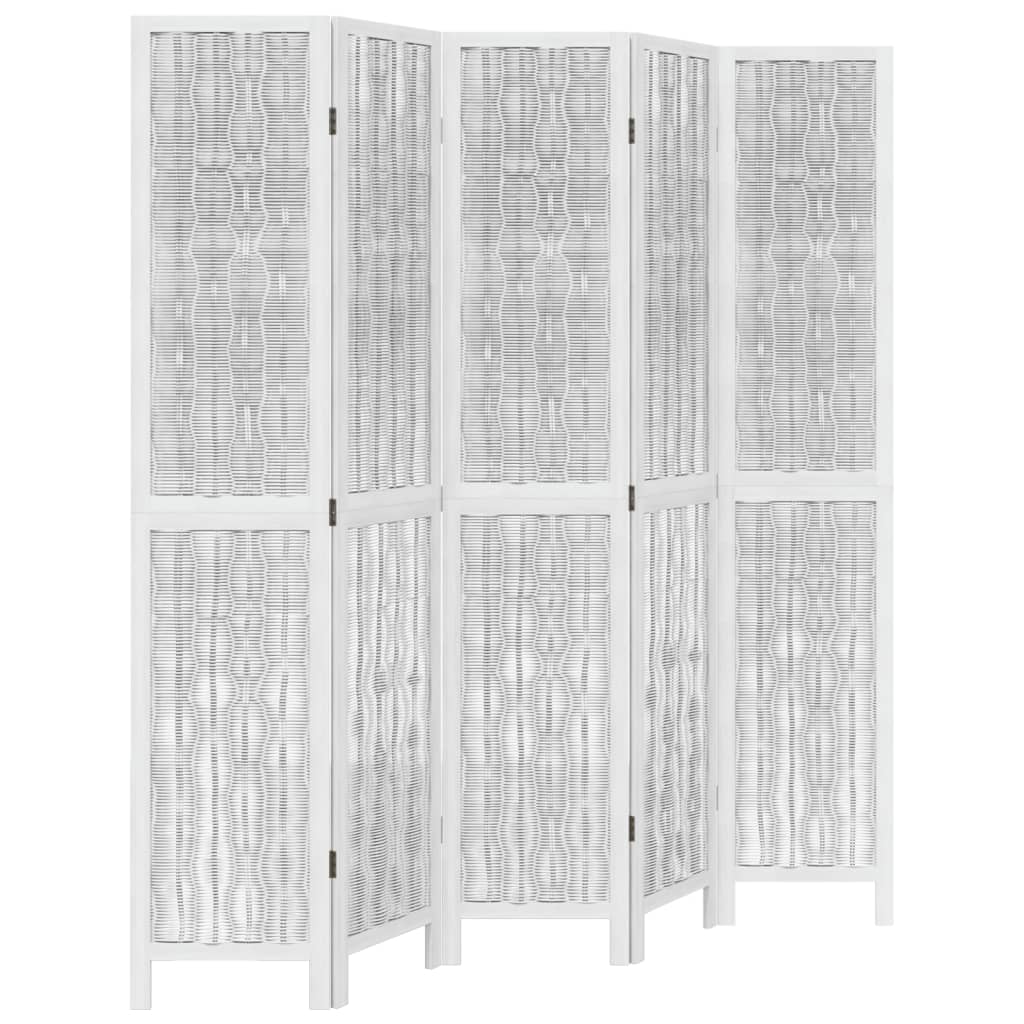 vidaXL Room Divider 5 Panels White Solid Wood Paulownia