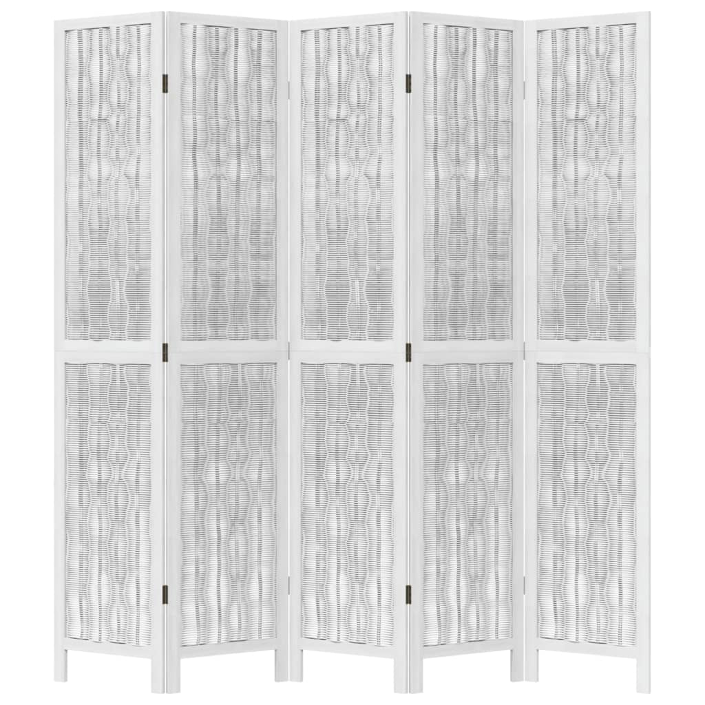 vidaXL Room Divider 5 Panels White Solid Wood Paulownia