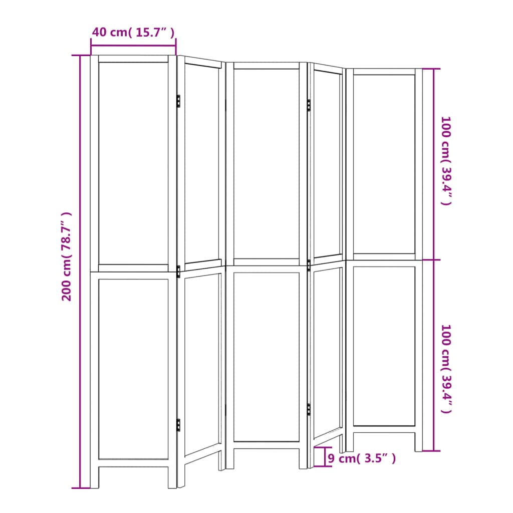 vidaXL Room Divider 5 Panels White Solid Wood Paulownia