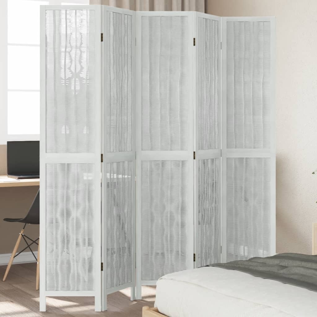 vidaXL Room Divider 5 Panels White Solid Wood Paulownia