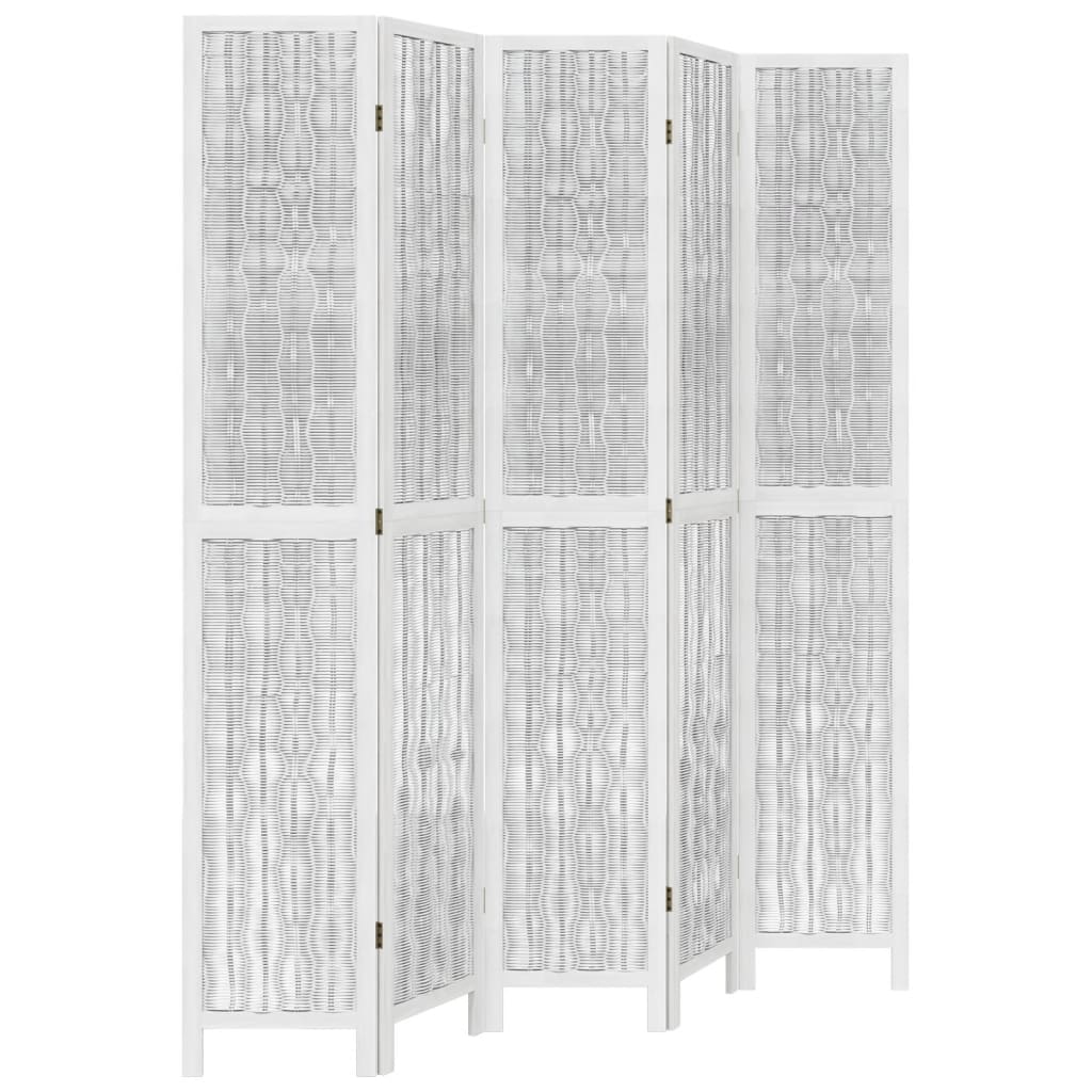 vidaXL Room Divider 5 Panels White Solid Wood Paulownia