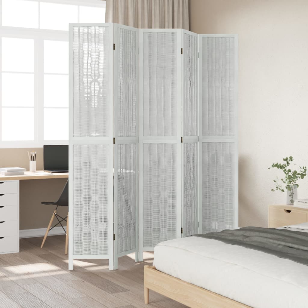 vidaXL Room Divider 5 Panels White Solid Wood Paulownia