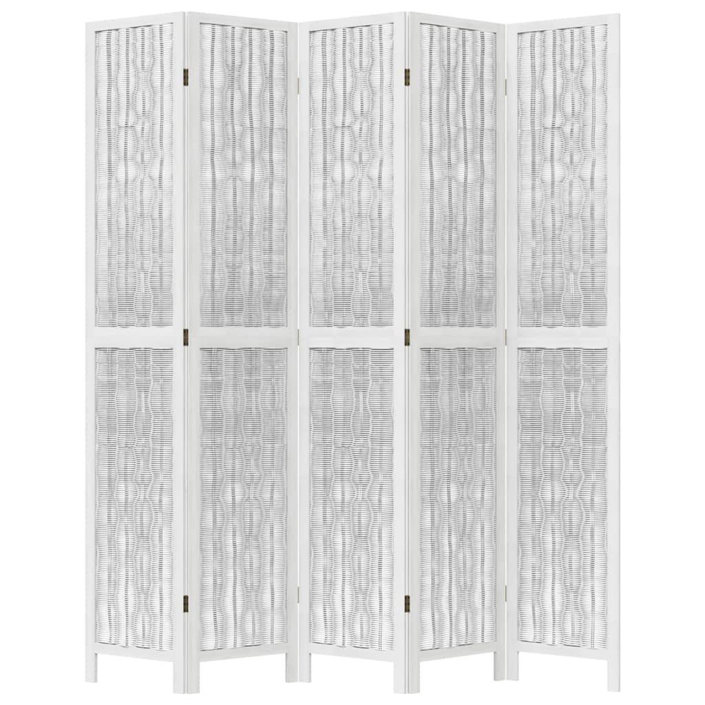 vidaXL Room Divider 5 Panels White Solid Wood Paulownia