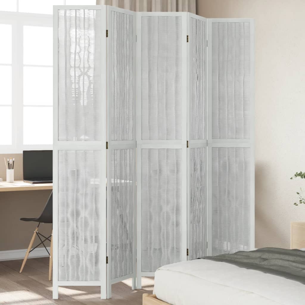 vidaXL Room Divider 5 Panels White Solid Wood Paulownia