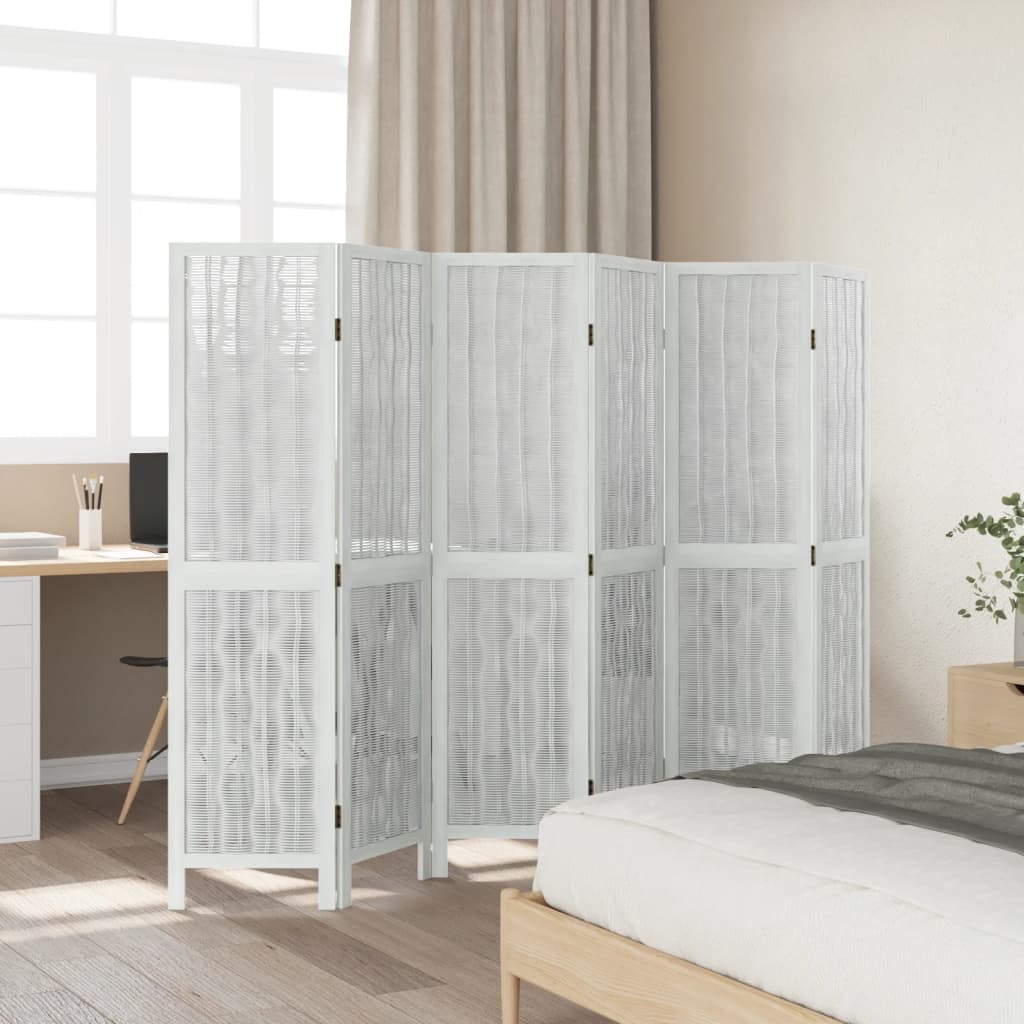 vidaXL Room Divider 6 Panels White Solid Wood Paulownia