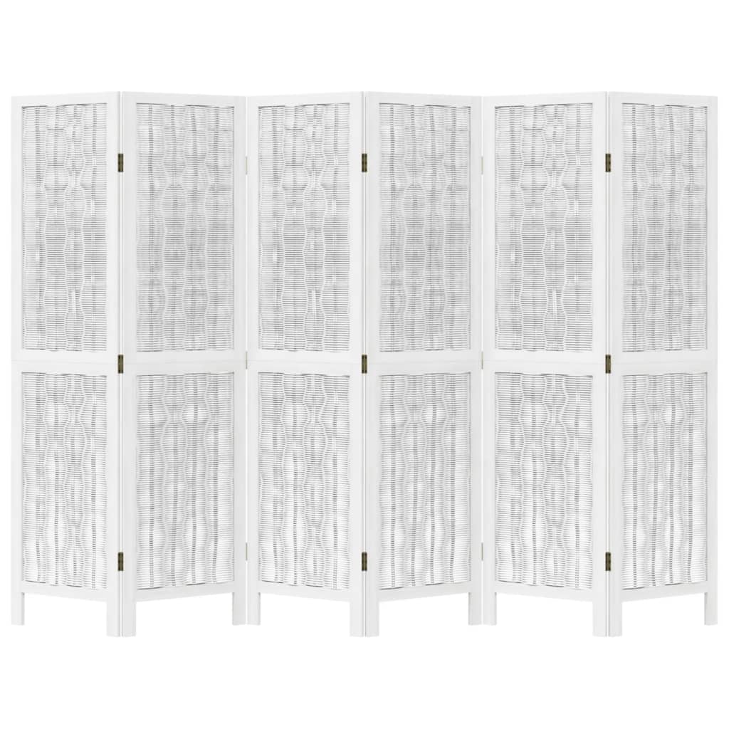 vidaXL Room Divider 6 Panels White Solid Wood Paulownia