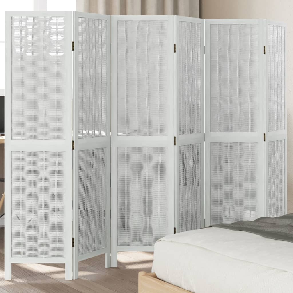 vidaXL Room Divider 6 Panels White Solid Wood Paulownia