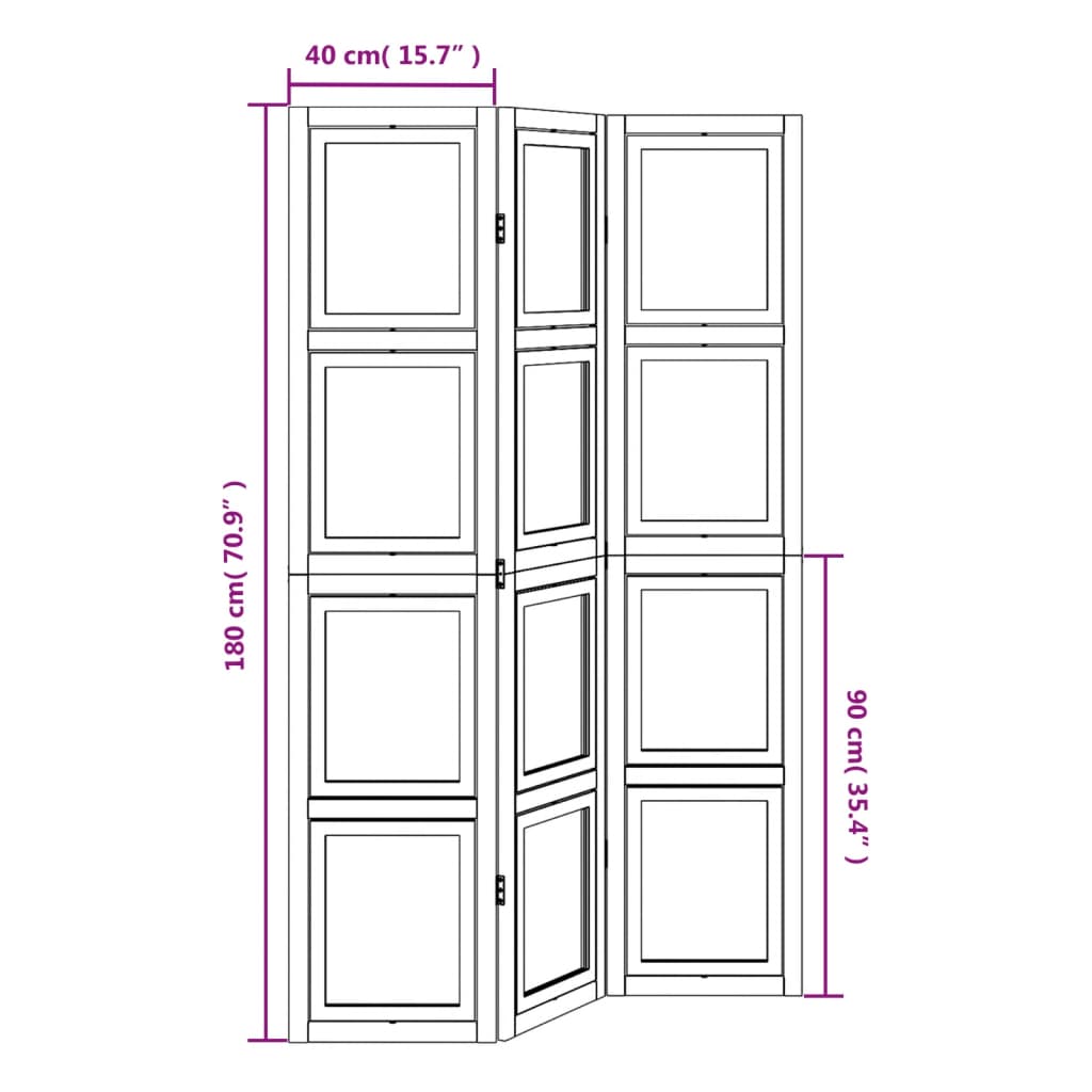 vidaXL Room Divider 3 Panels White Solid Wood Paulownia