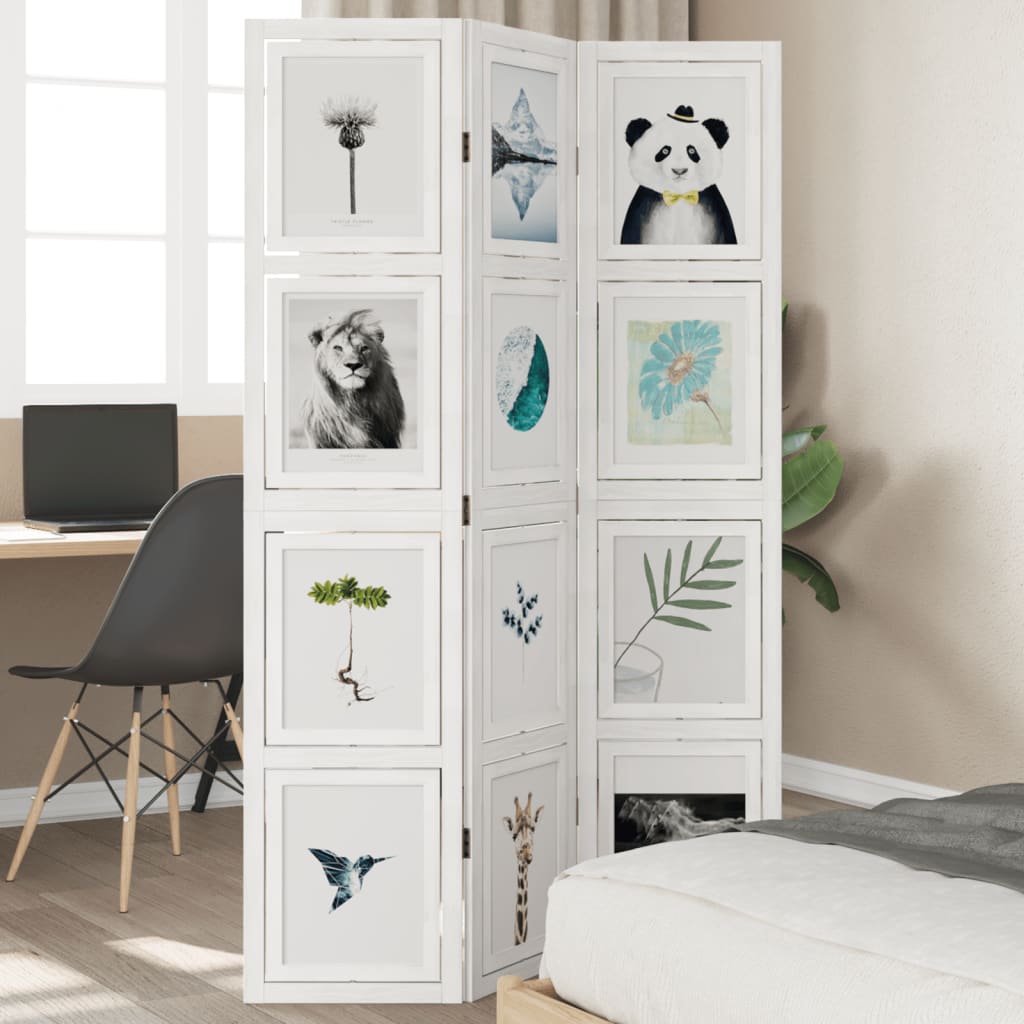 vidaXL Room Divider 3 Panels White Solid Wood Paulownia