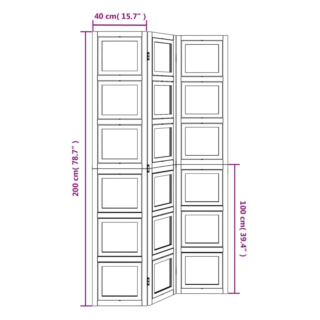 vidaXL Room Divider 3 Panels White Solid Wood Paulownia