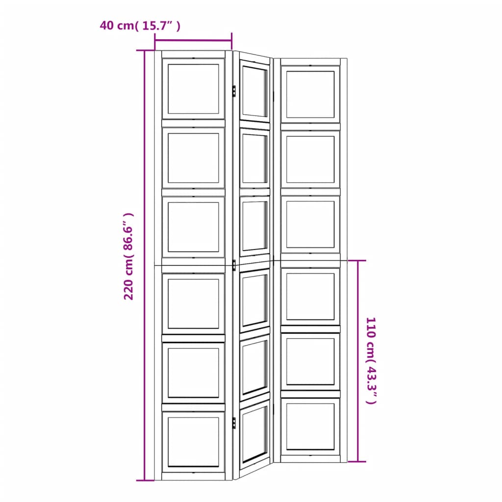 vidaXL Room Divider 3 Panels White Solid Wood Paulownia