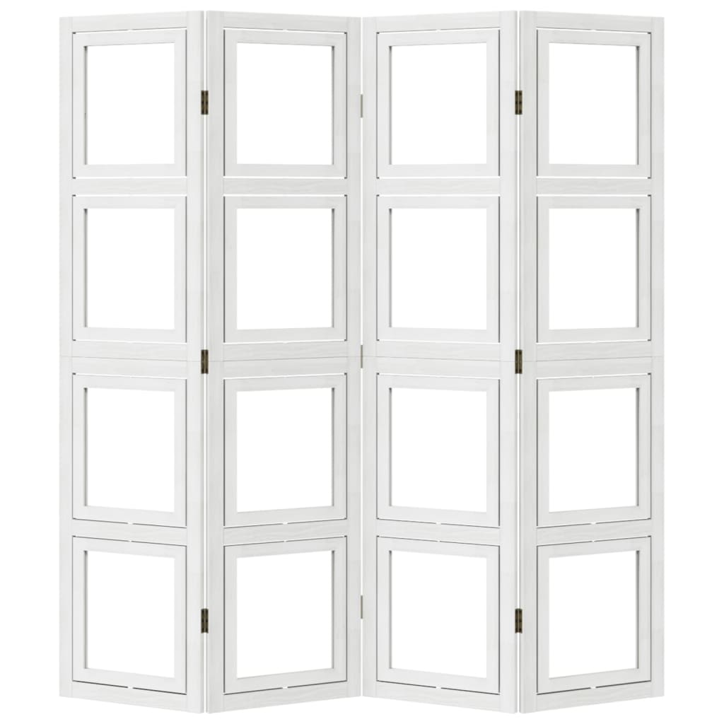 vidaXL Room Divider 4 Panels White Solid Wood Paulownia