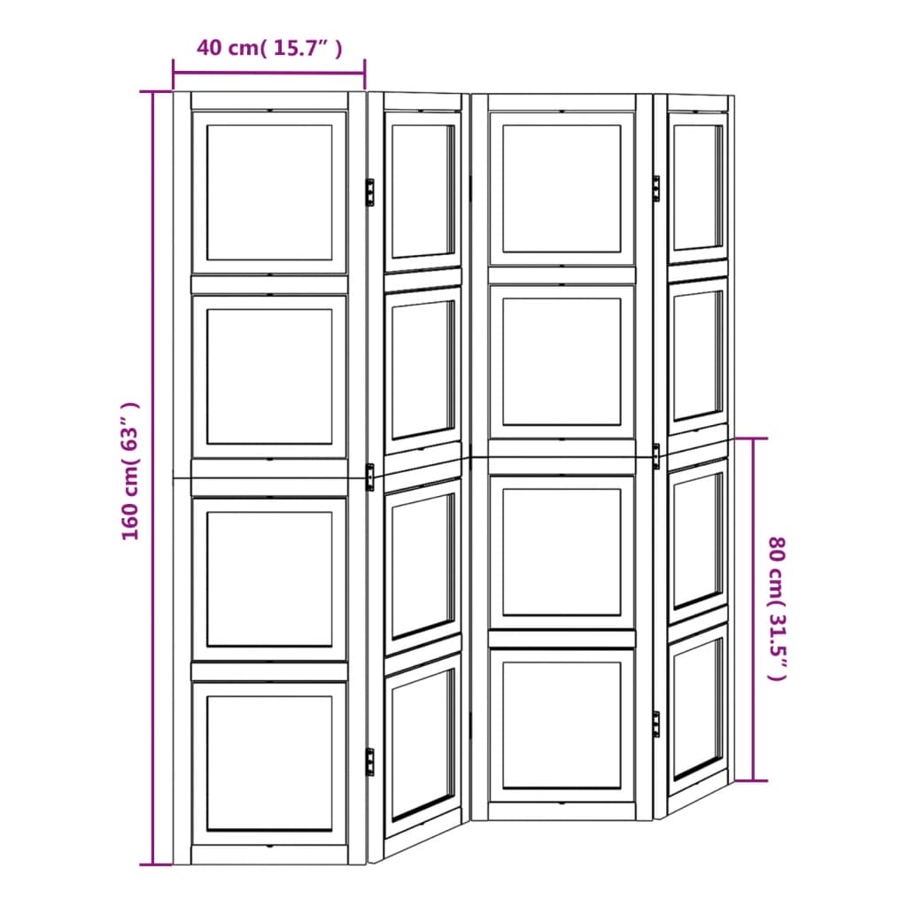 vidaXL Room Divider 4 Panels White Solid Wood Paulownia