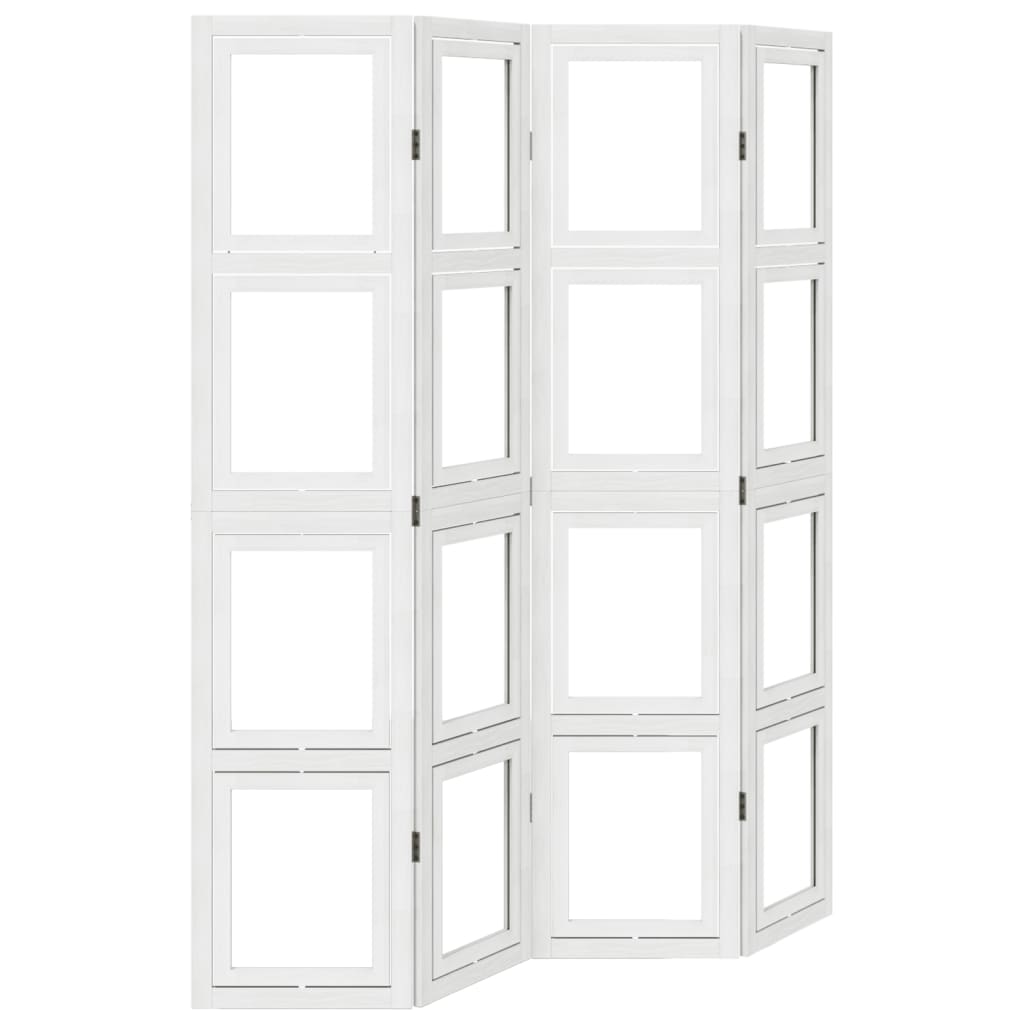 vidaXL Room Divider 4 Panels White Solid Wood Paulownia