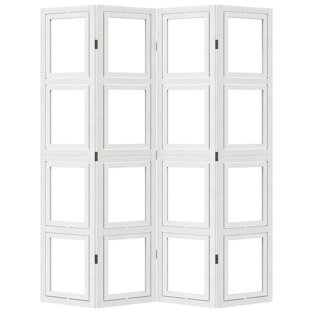 vidaXL Room Divider 4 Panels White Solid Wood Paulownia