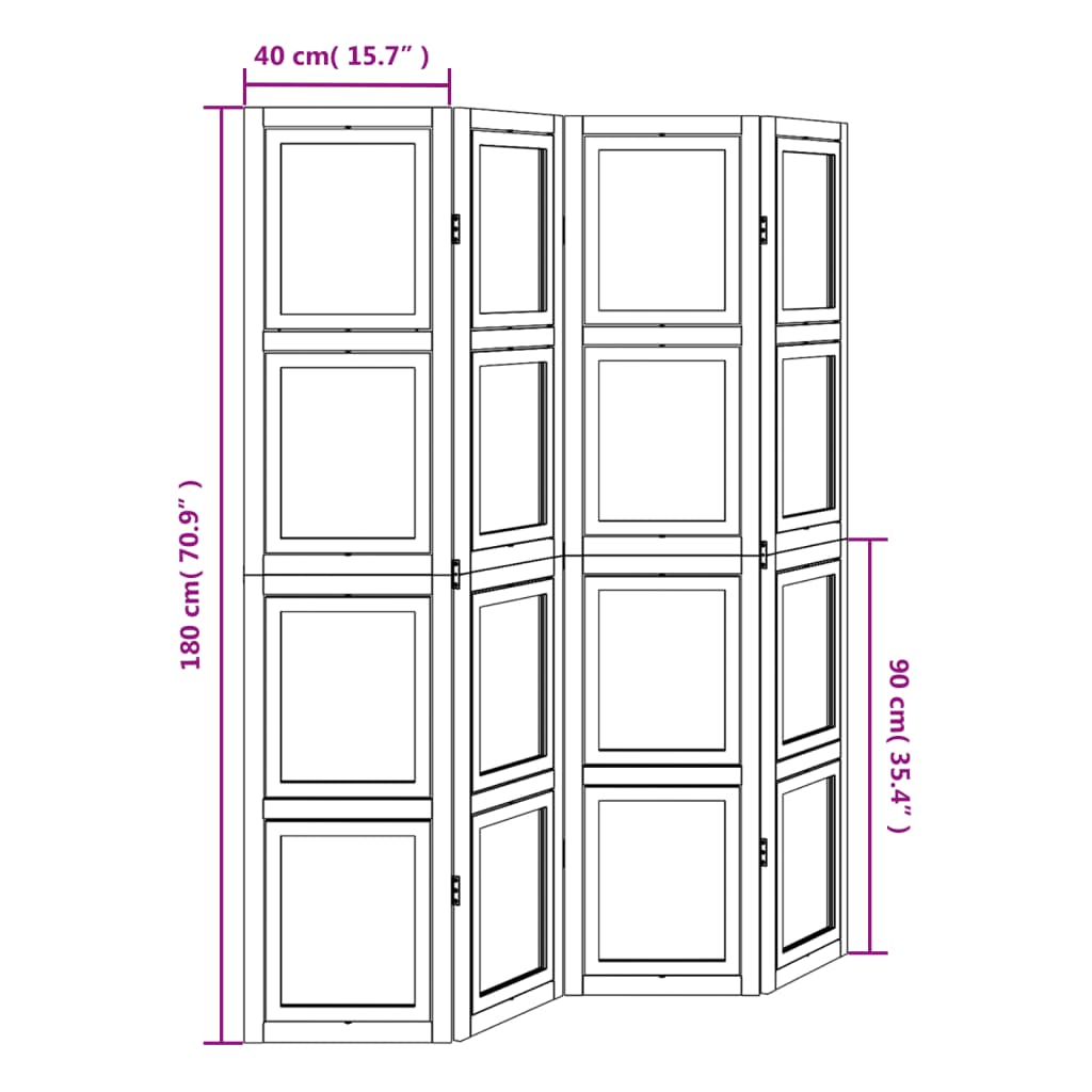 vidaXL Room Divider 4 Panels White Solid Wood Paulownia