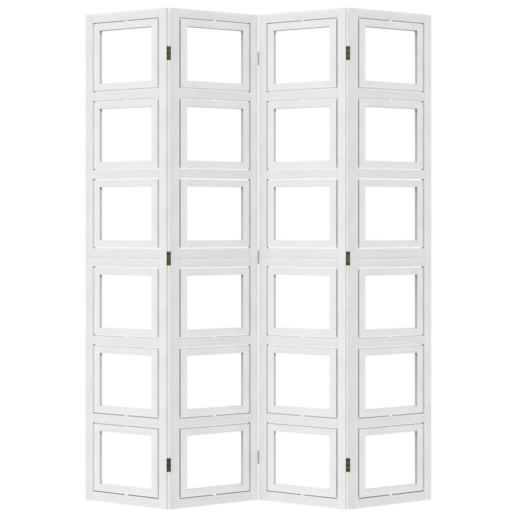 vidaXL Room Divider 4 Panels White Solid Wood Paulownia