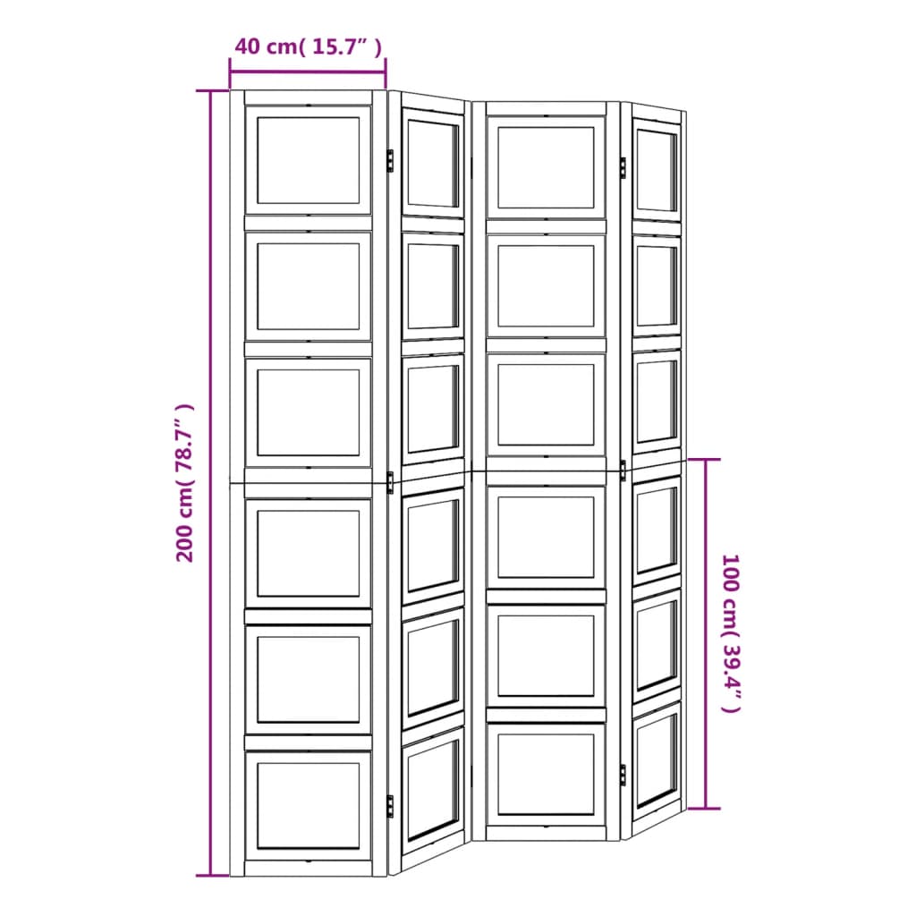 vidaXL Room Divider 4 Panels White Solid Wood Paulownia