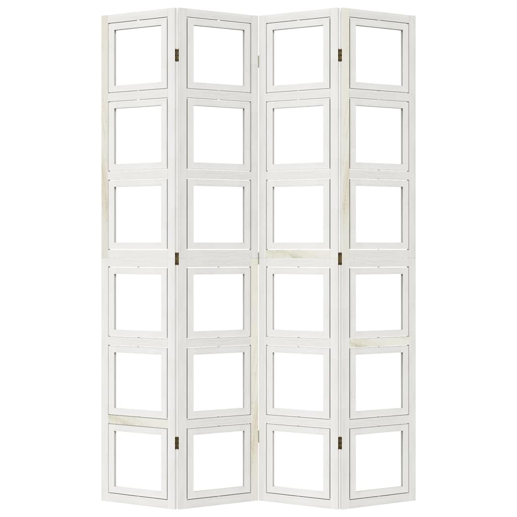 Room Divider 4 Panels White Solid Wood Paulownia