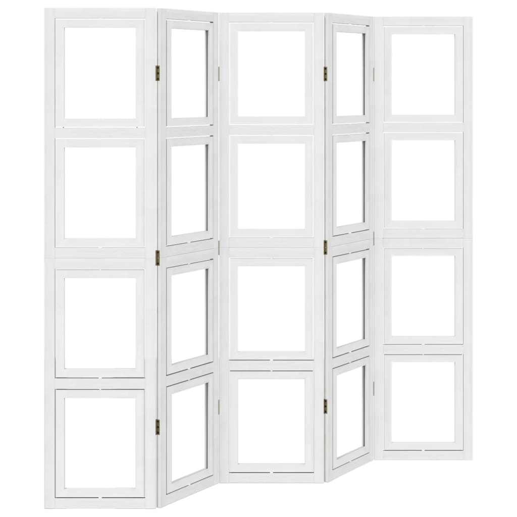 vidaXL Room Divider 5 Panels White Solid Wood Paulownia