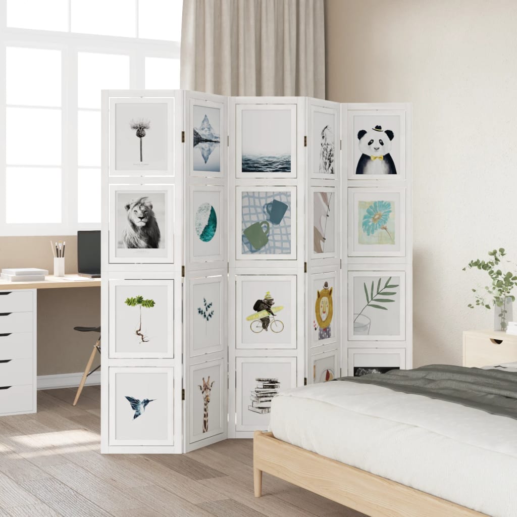 vidaXL Room Divider 5 Panels White Solid Wood Paulownia