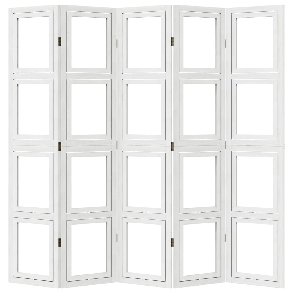 vidaXL Room Divider 5 Panels White Solid Wood Paulownia