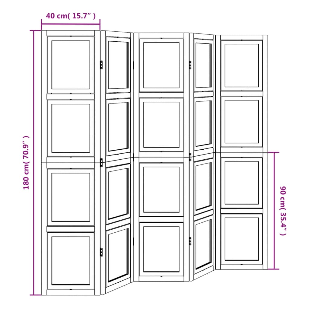 vidaXL Room Divider 5 Panels White Solid Wood Paulownia