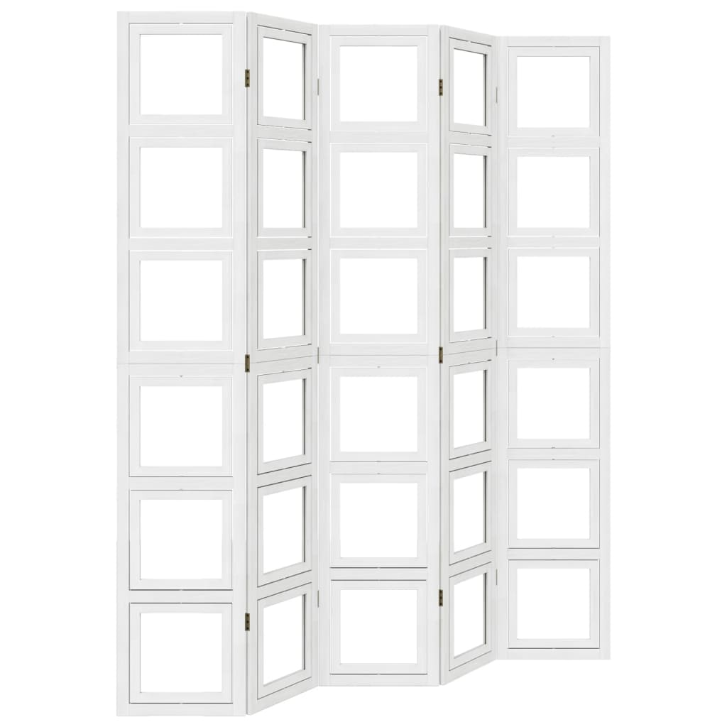 vidaXL Room Divider 5 Panels White Solid Wood Paulownia