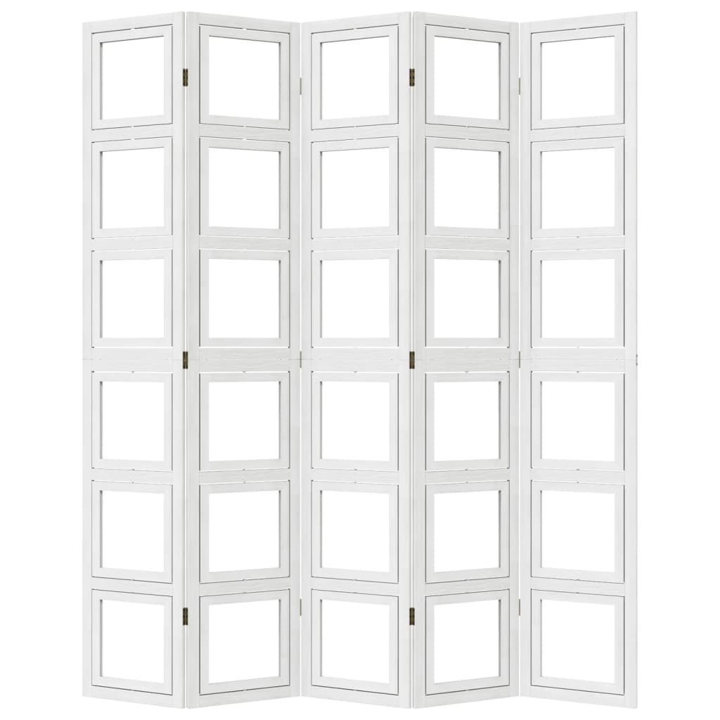 vidaXL Room Divider 5 Panels White Solid Wood Paulownia