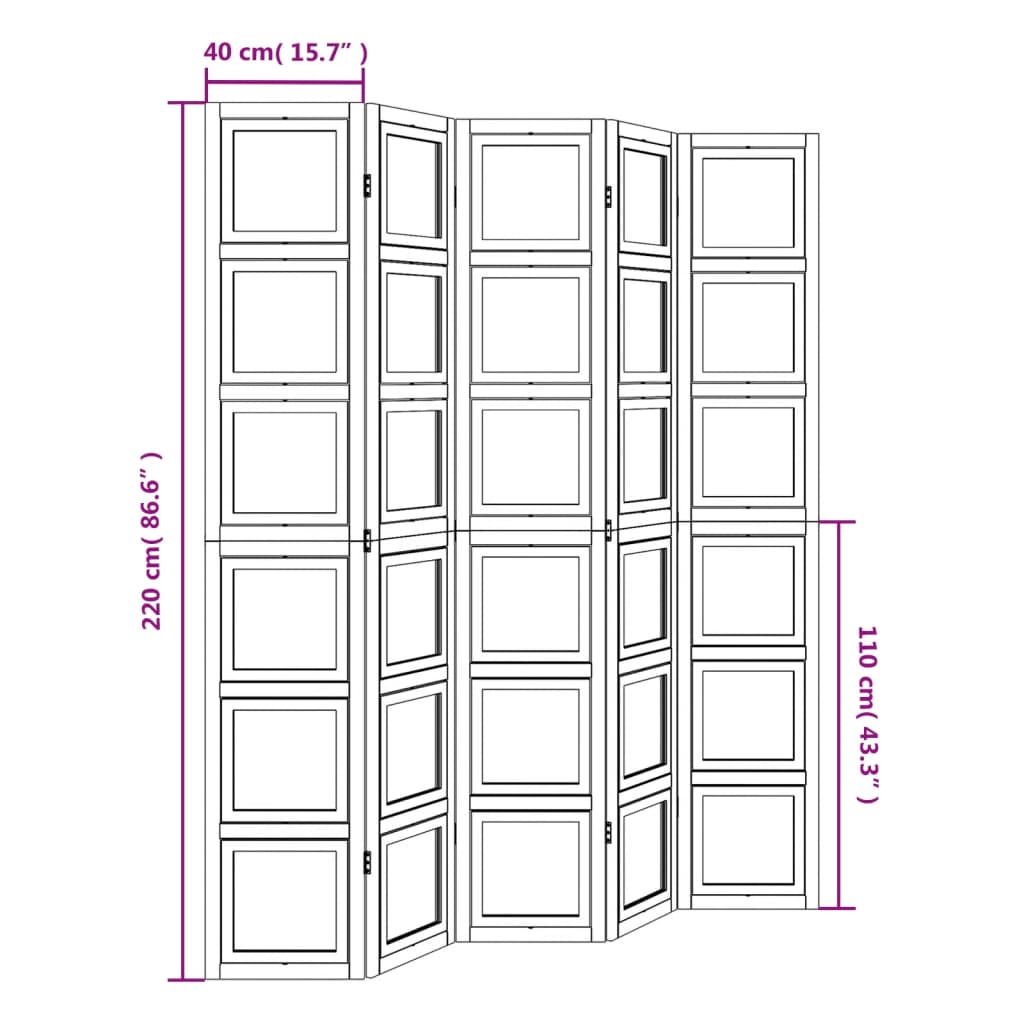 vidaXL Room Divider 5 Panels White Solid Wood Paulownia