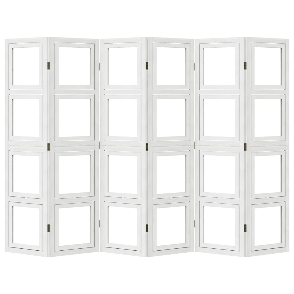 vidaXL Room Divider 6 Panels White Solid Wood Paulownia