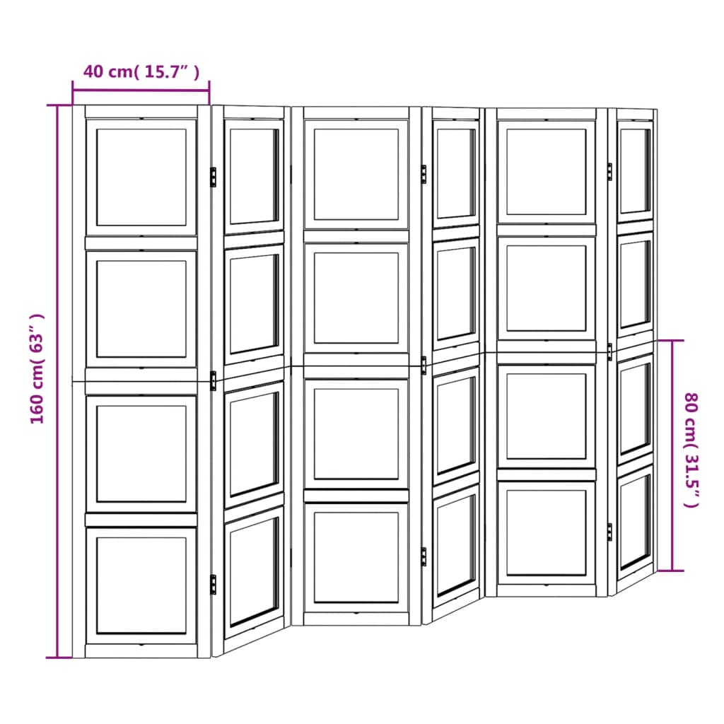 vidaXL Room Divider 6 Panels White Solid Wood Paulownia