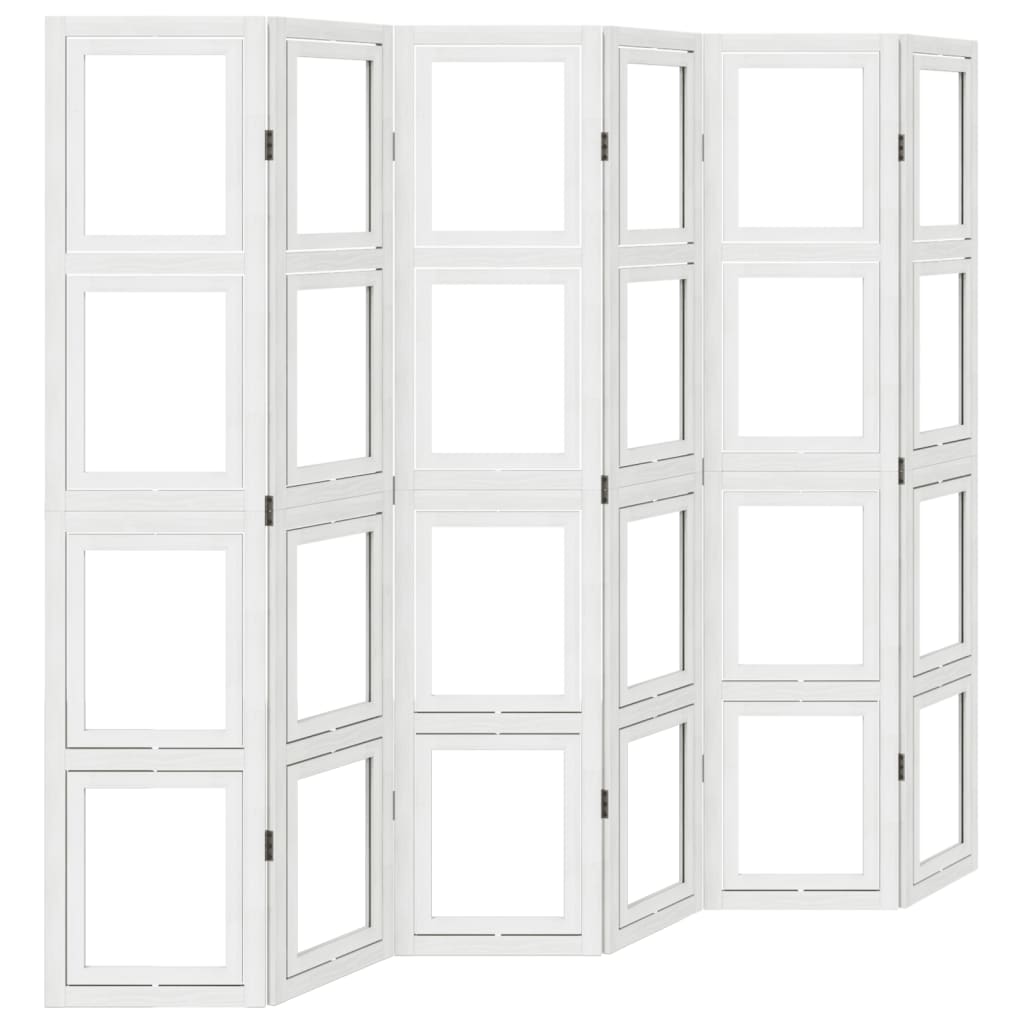 vidaXL Room Divider 6 Panels White Solid Wood Paulownia