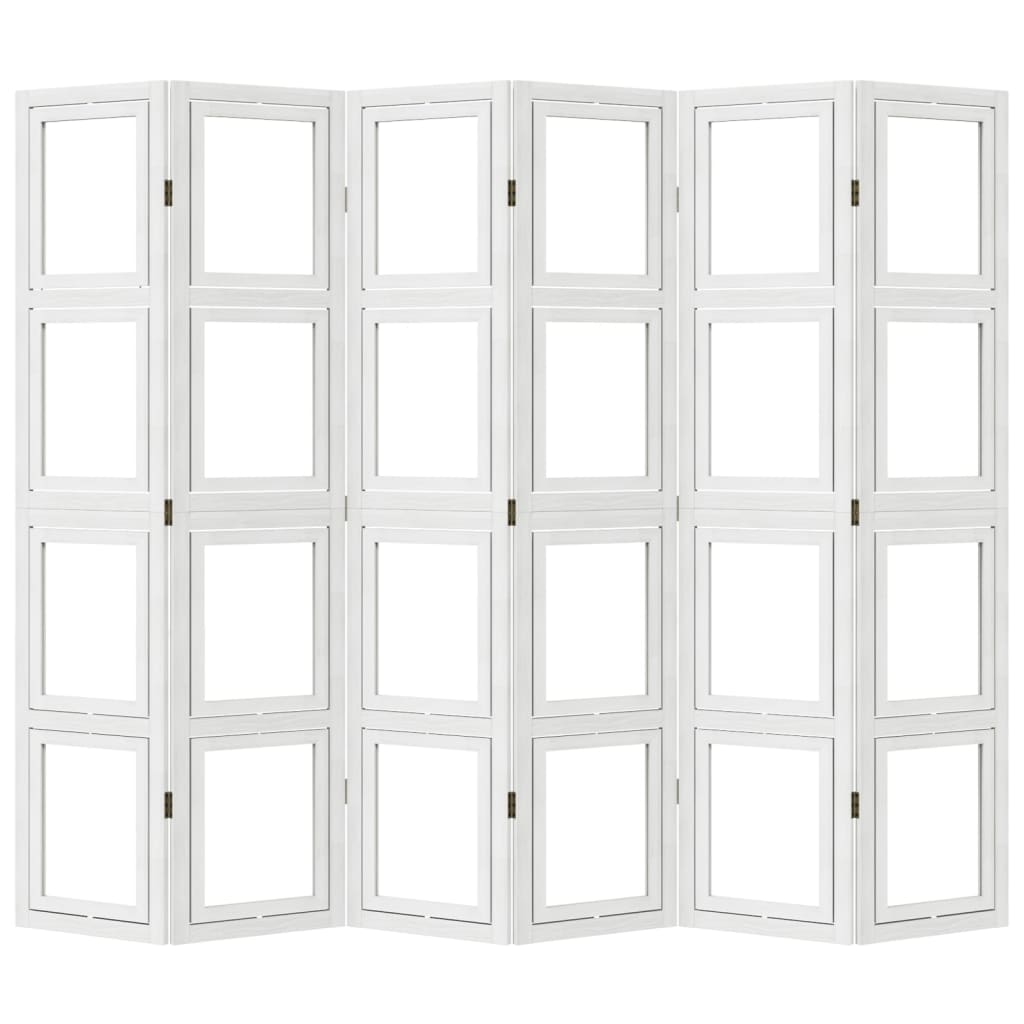 vidaXL Room Divider 6 Panels White Solid Wood Paulownia