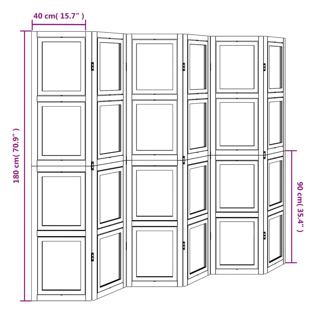 vidaXL Room Divider 6 Panels White Solid Wood Paulownia