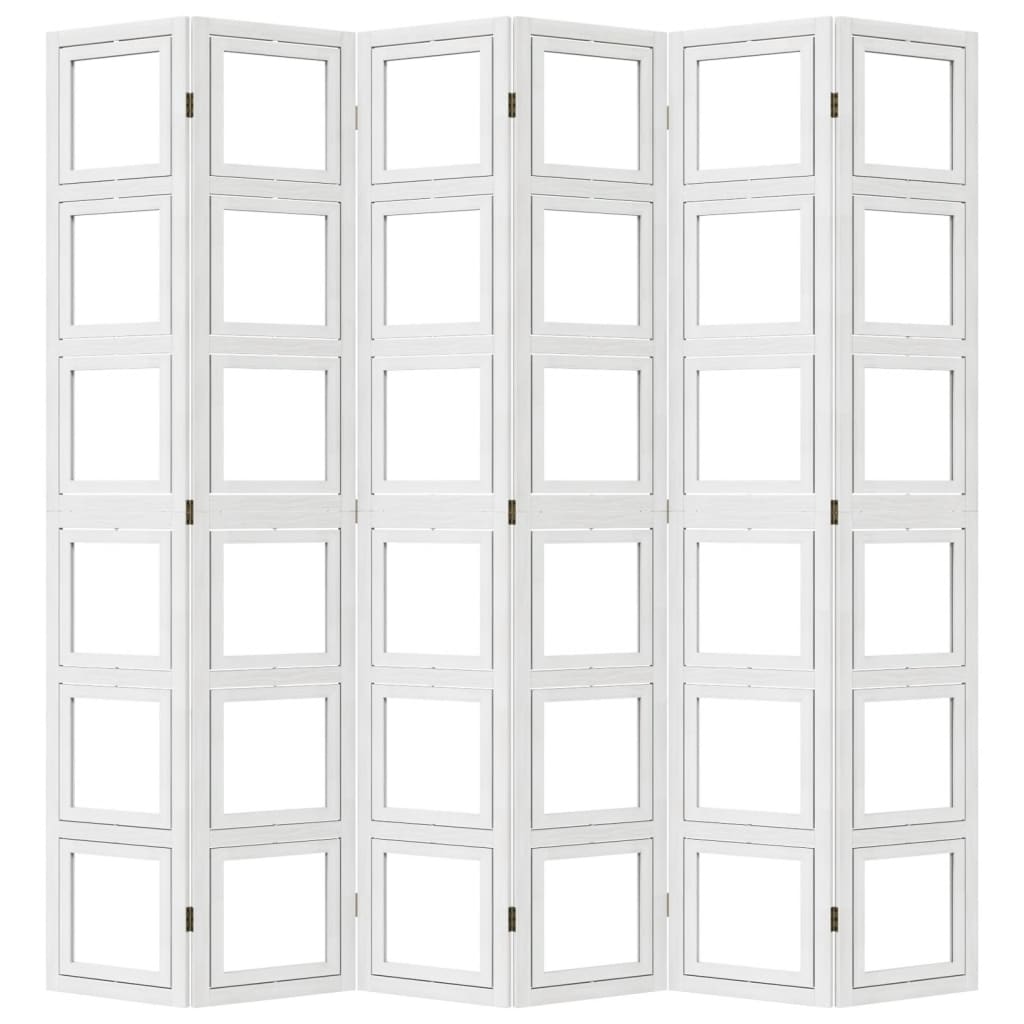 vidaXL Room Divider 6 Panels White Solid Wood Paulownia