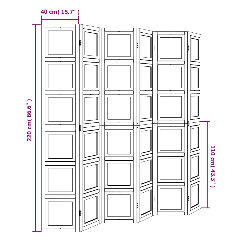 vidaXL Room Divider 6 Panels White Solid Wood Paulownia