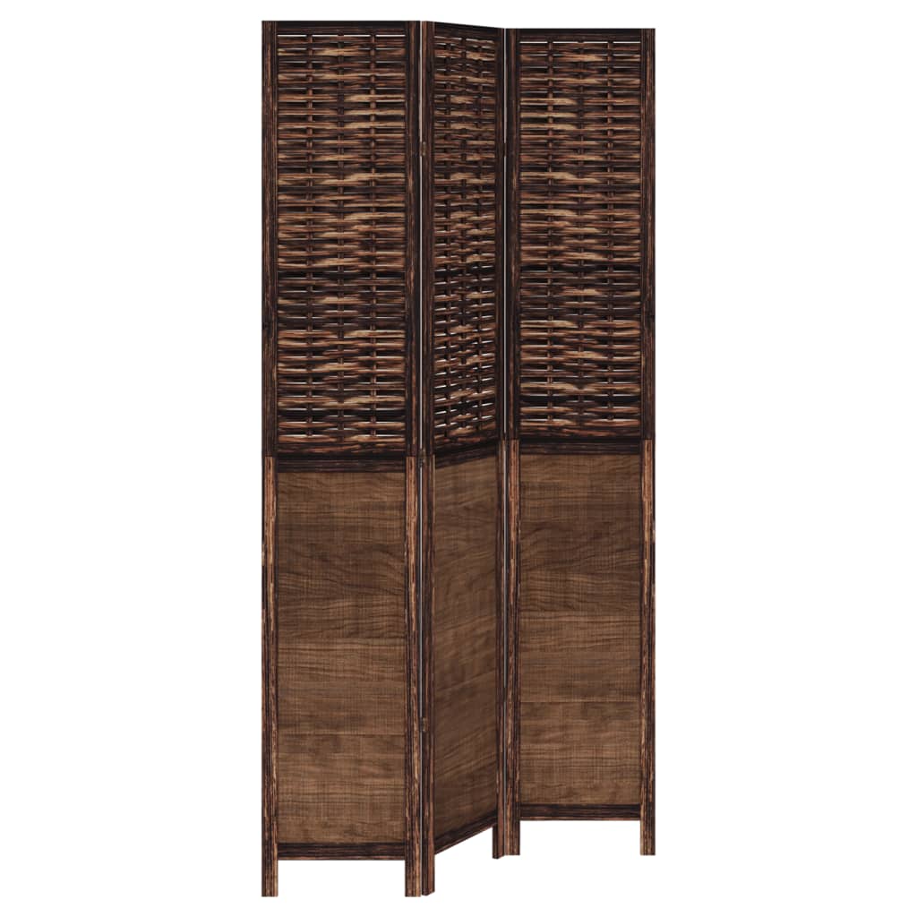 vidaXL Room Divider 3 Panels Dark Brown Solid Wood Paulownia