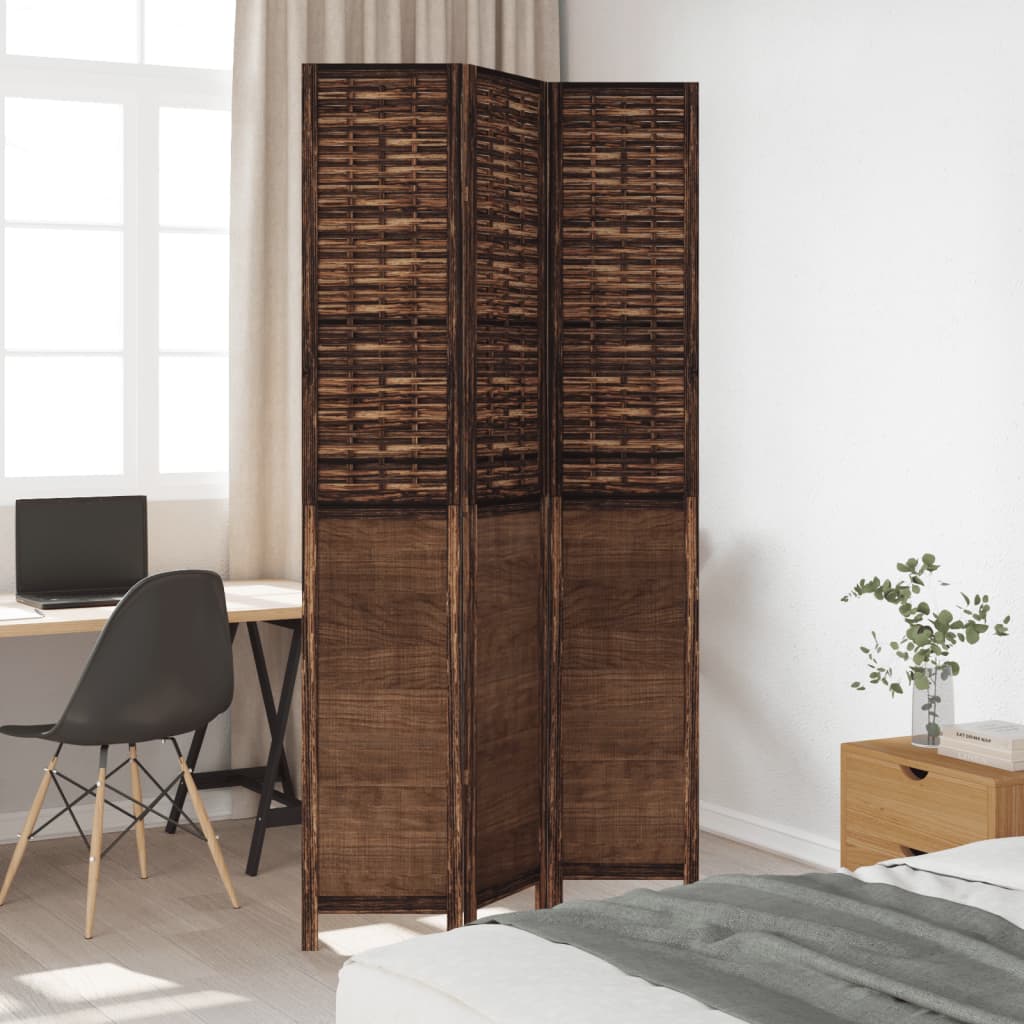 vidaXL Room Divider 3 Panels Dark Brown Solid Wood Paulownia