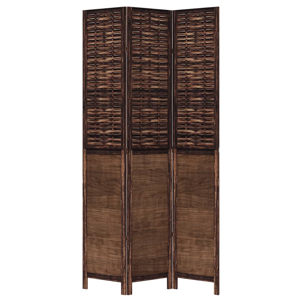 vidaXL Room Divider 3 Panels Dark Brown Solid Wood Paulownia