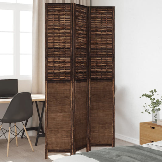 vidaXL Room Divider 3 Panels Dark Brown Solid Wood Paulownia