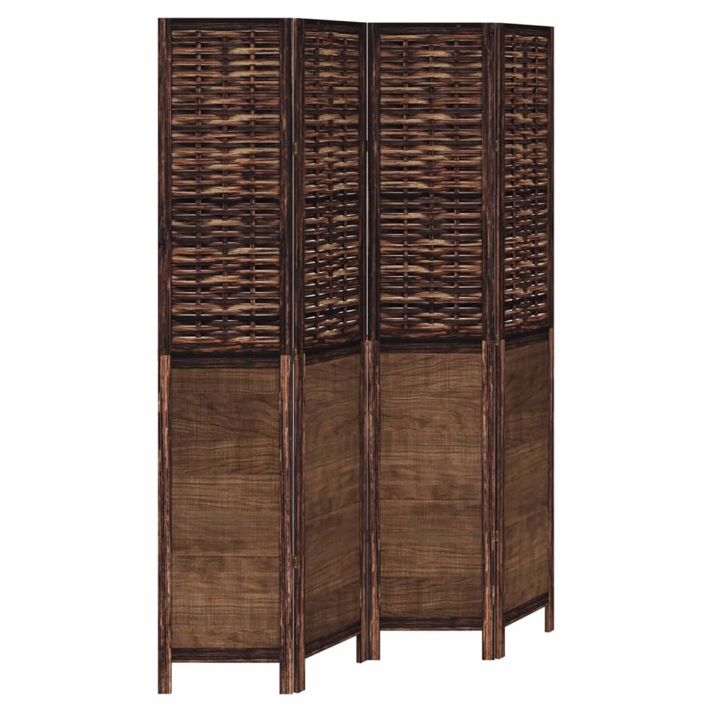 vidaXL Room Divider 4 Panels Dark Brown Solid Wood Paulownia