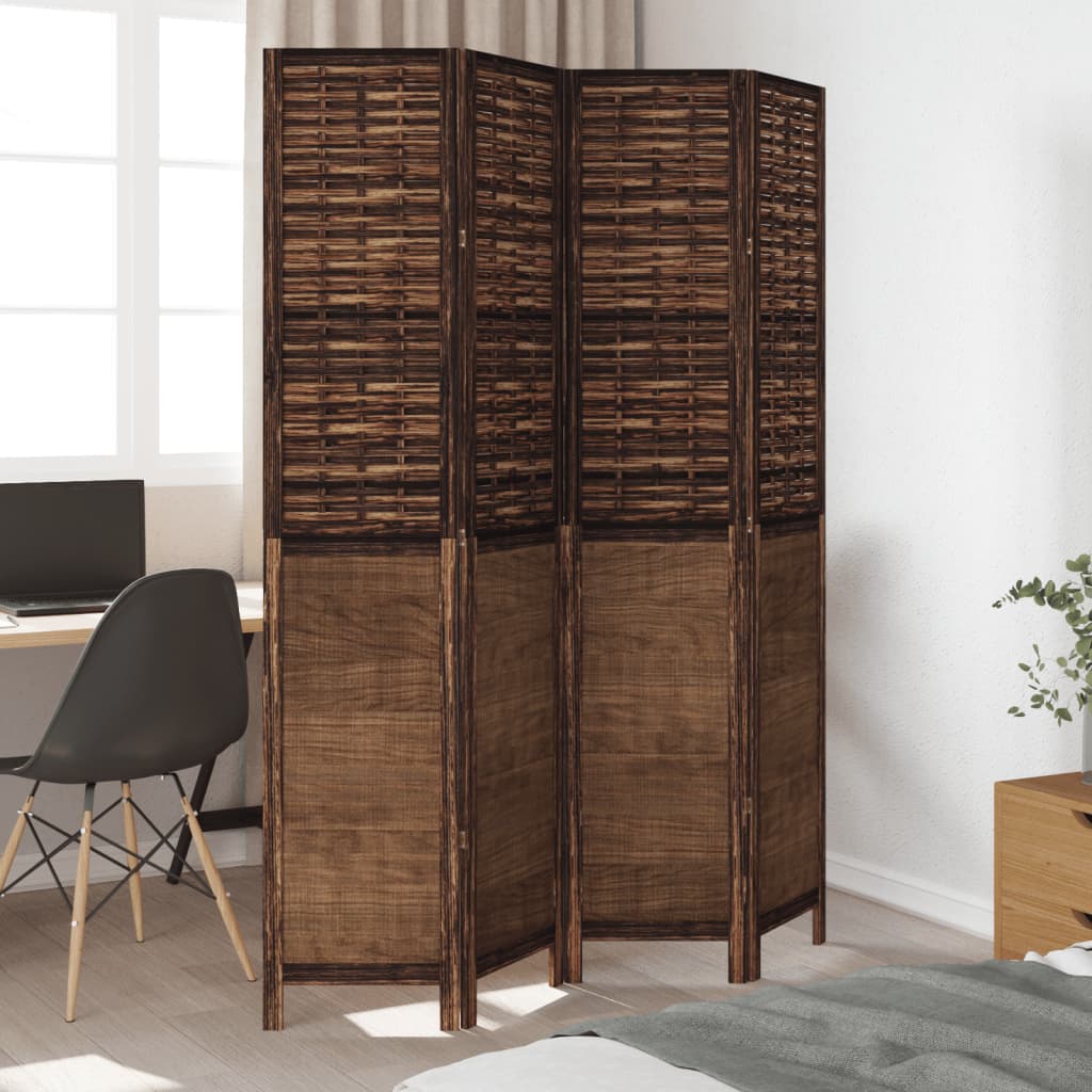 vidaXL Room Divider 4 Panels Dark Brown Solid Wood Paulownia