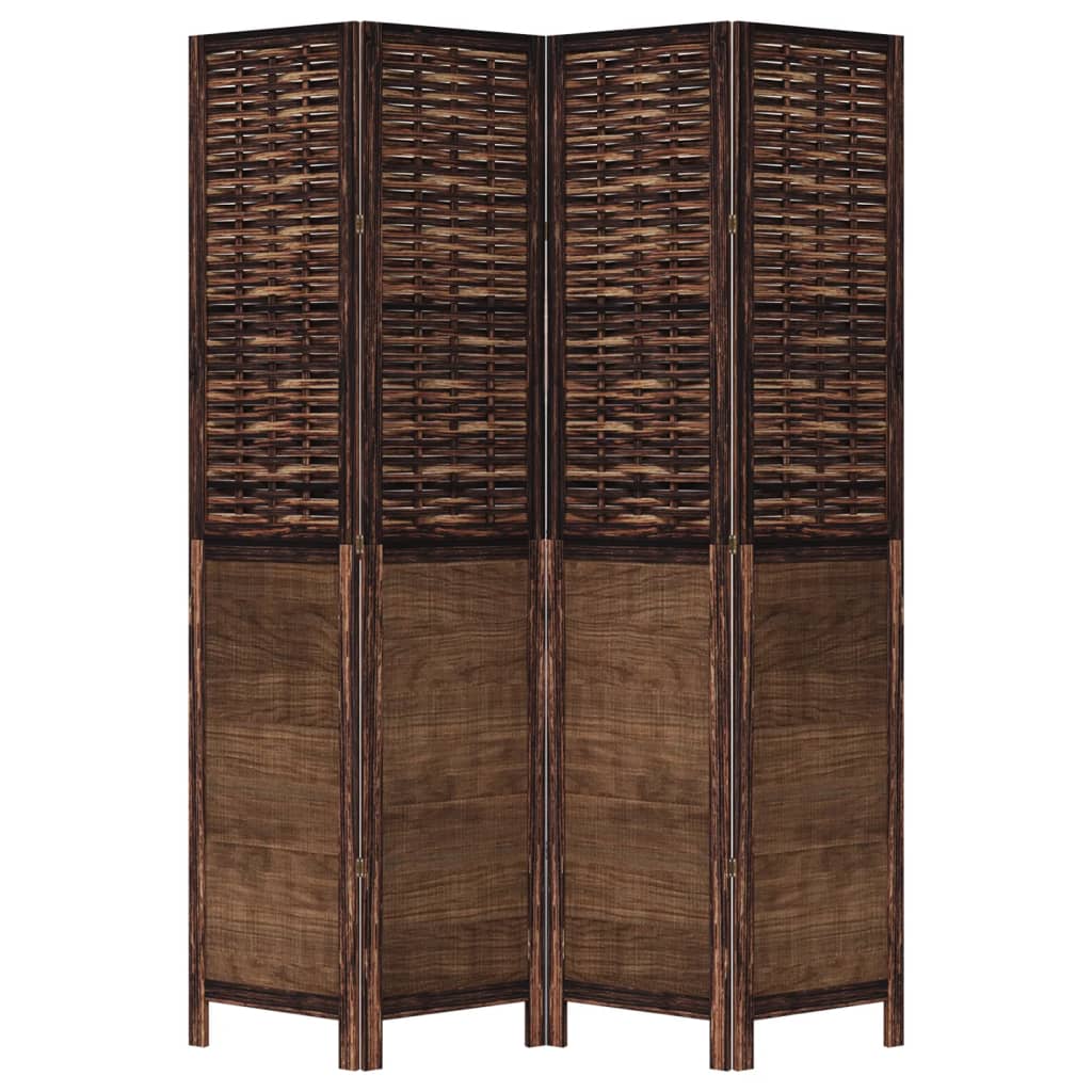 vidaXL Room Divider 4 Panels Dark Brown Solid Wood Paulownia