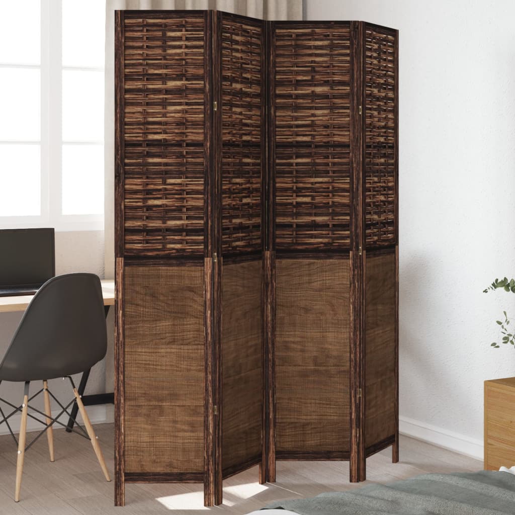 vidaXL Room Divider 4 Panels Dark Brown Solid Wood Paulownia