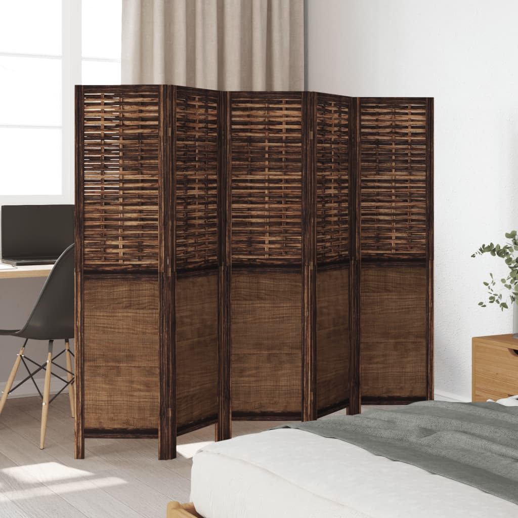 vidaXL Room Divider 5 Panels Dark Brown Solid Wood Paulownia