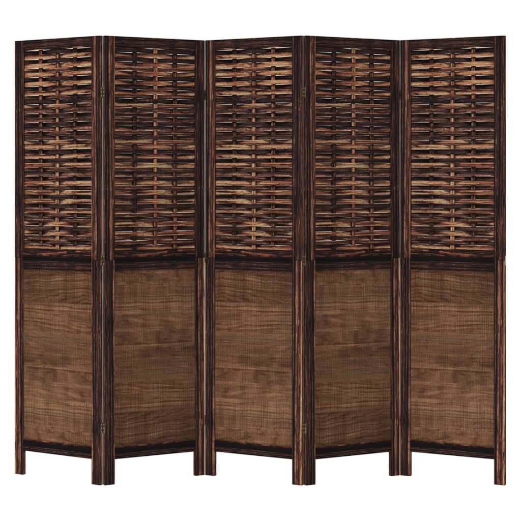 vidaXL Room Divider 5 Panels Dark Brown Solid Wood Paulownia