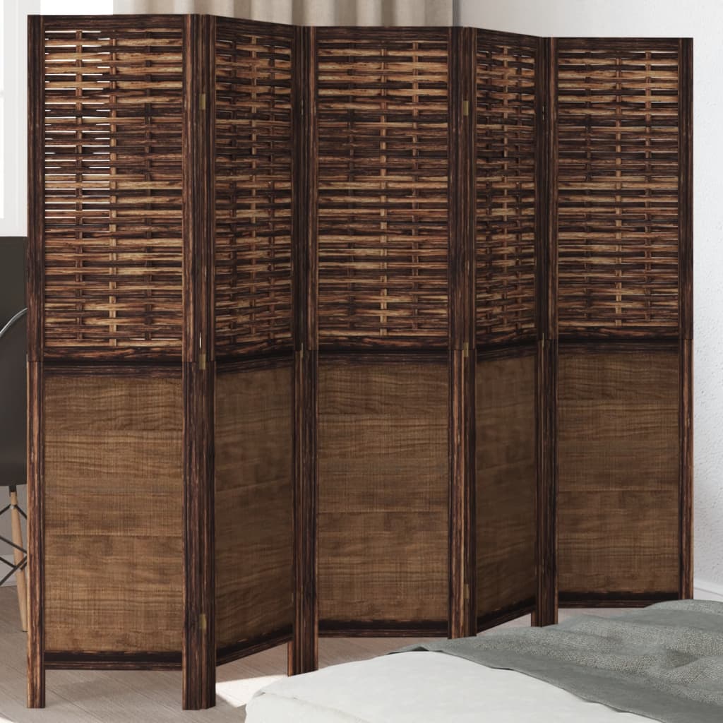 vidaXL Room Divider 5 Panels Dark Brown Solid Wood Paulownia