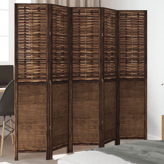 vidaXL Room Divider 5 Panels Dark Brown Solid Wood Paulownia