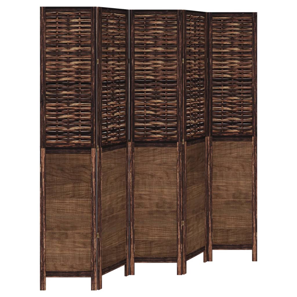 vidaXL Room Divider 5 Panels Dark Brown Solid Wood Paulownia